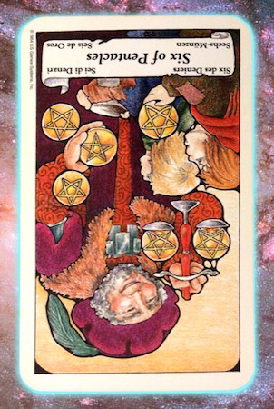 Nine's Path Pleiadian Tarot Six of Pentacles reversed